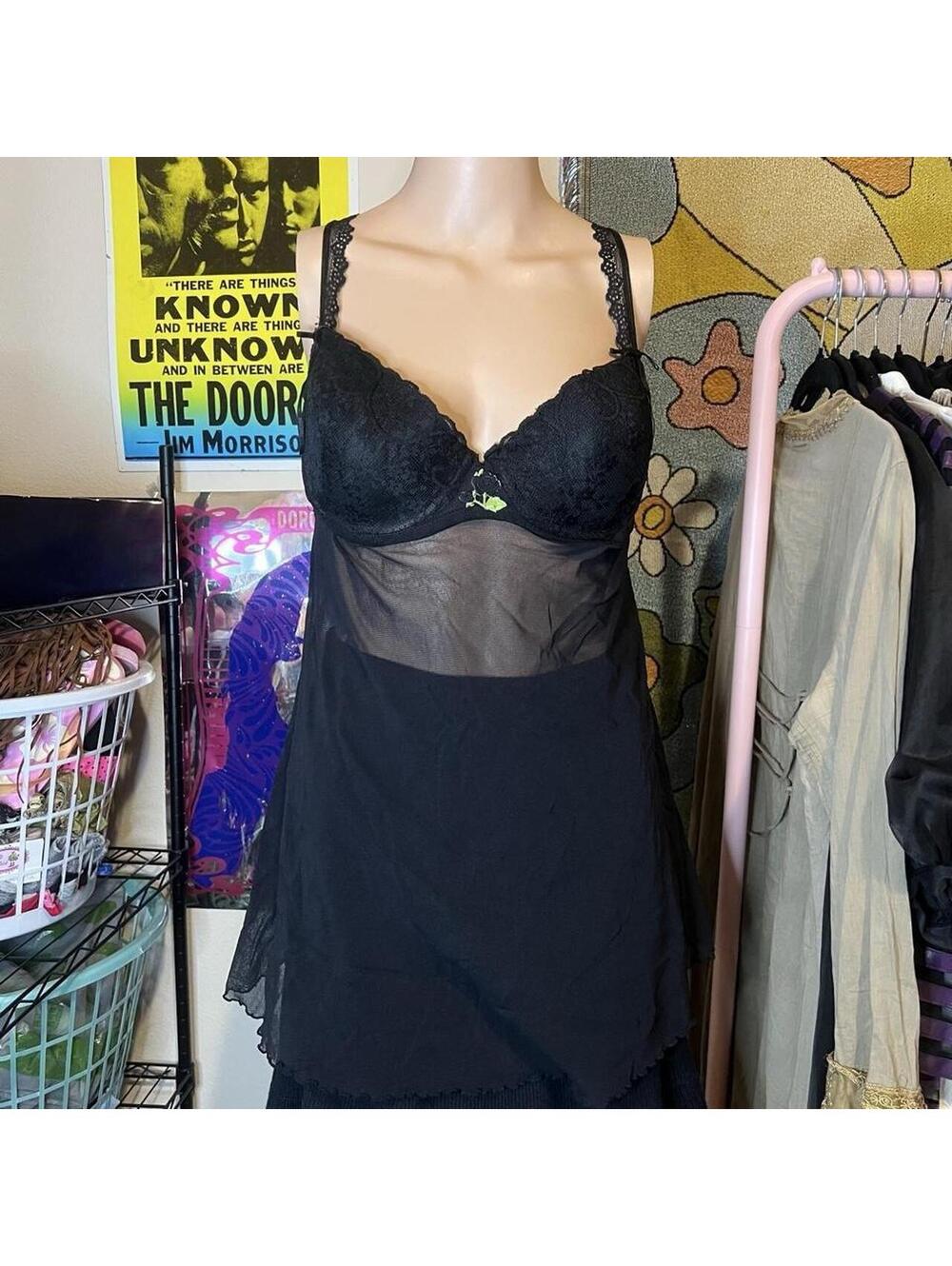 Vintage Black Rose Sheer Lace Babydoll Top